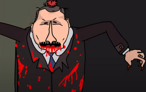 Путина в мультфильме представили с окровавленным ртом и короной на голове