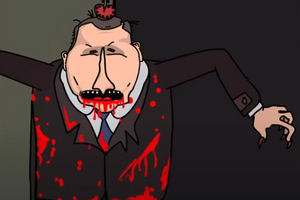 Путина в мультфильме представили с окровавленным ртом и короной на голове