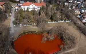 Акция прошла напротив посольства России – на берегу пруда, где ранее воду окрасили в красный цвет в знак протеста против военных преступлений РФ