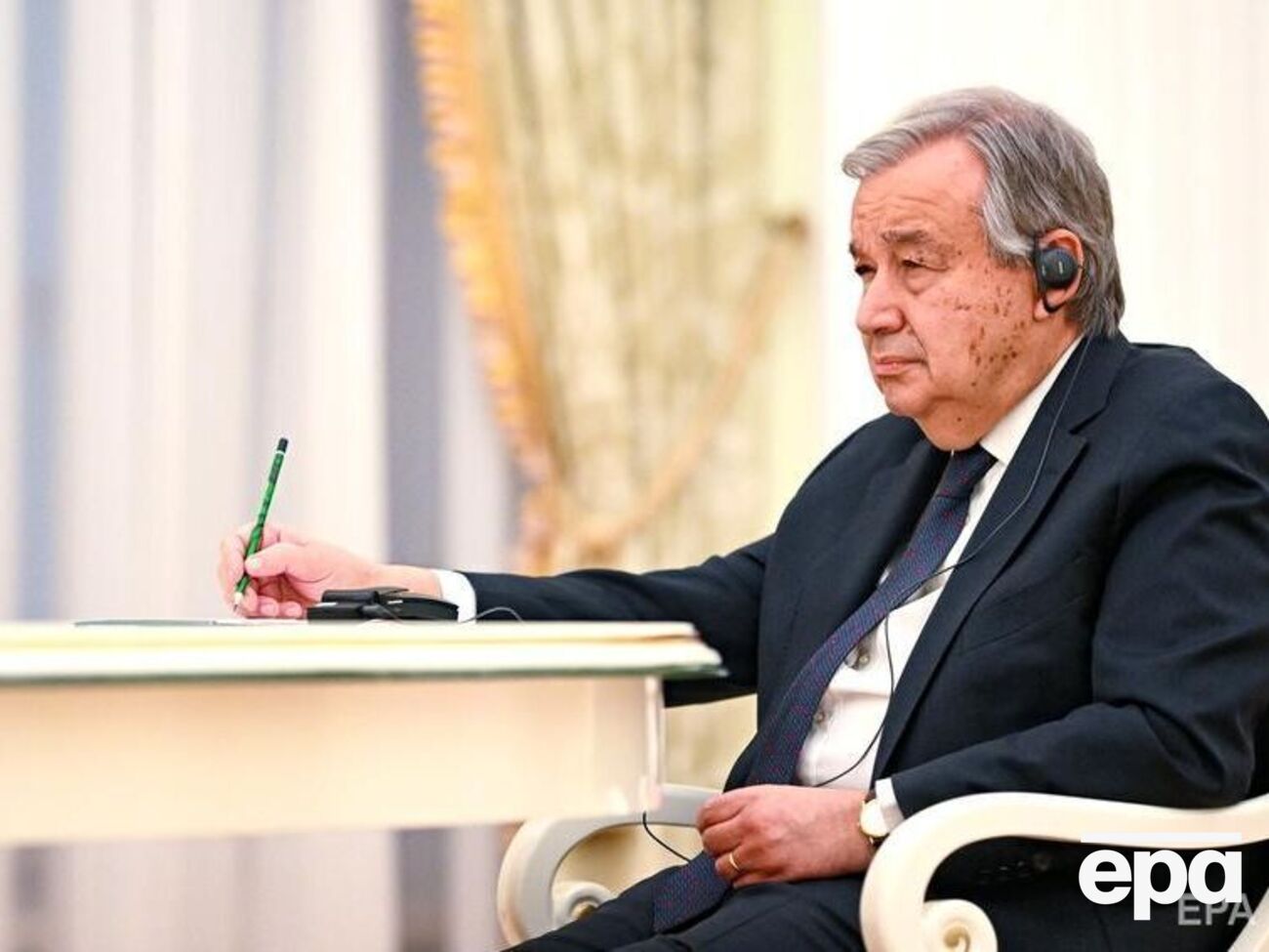 Песков сказал, что предложение Гутерриша (на фото), озвученное на встрече с Путиным,&nbsp;"будет прорабатываться"