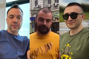 Арестович (зліва) і Стерненко (справа) влаштували суперечку через скандального водія таксі (по центру)