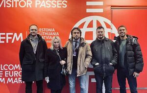 Макухін, Афельт, Кохан, Громов і Каменський під час показу першого трейлера українського кіноальманаху на Берлінале