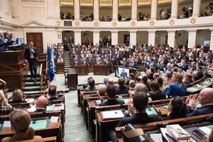 Парламент Бельгії ухвалив історичне рішення, зазначив Зеленський (фото зроблено під час його звернення до Палати представників 23 лютого)
