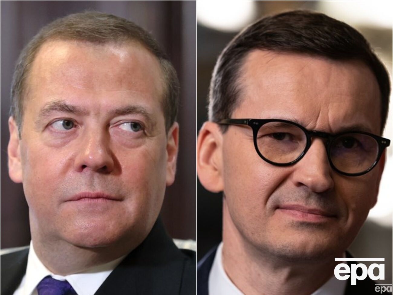 Моравецький (праворуч) сказав, що РФ "дуже швидко" програє у разі війни проти НАТО, Медведєв назвав його "дурним прем'єр-міністром"