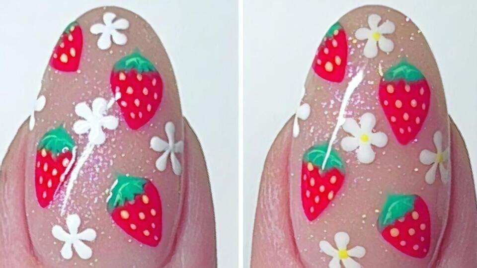 Мастер сочетала в одном дизайне изображение ягод и цветов