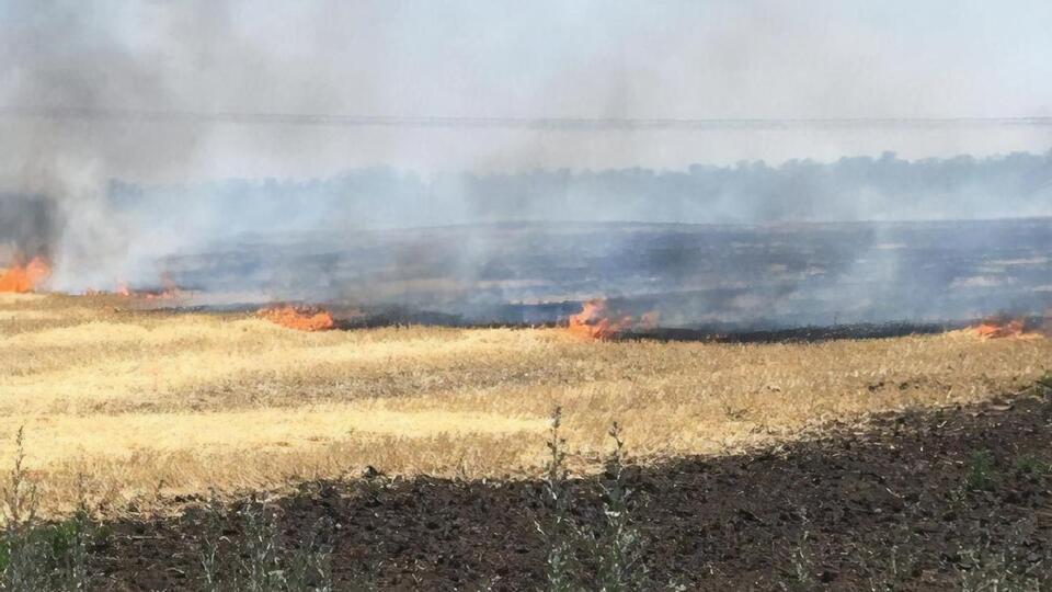 В Херсонской области в результате российского обстрела возник пожар на поле с пшеницей
