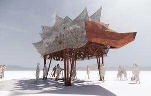 Семиметровый "Храм ежа" сделан из ржавого металла, а его "живот" наполнит сотня противотанковых ежей