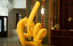 The work was made by an artist in Dnipro from a real gas pipe