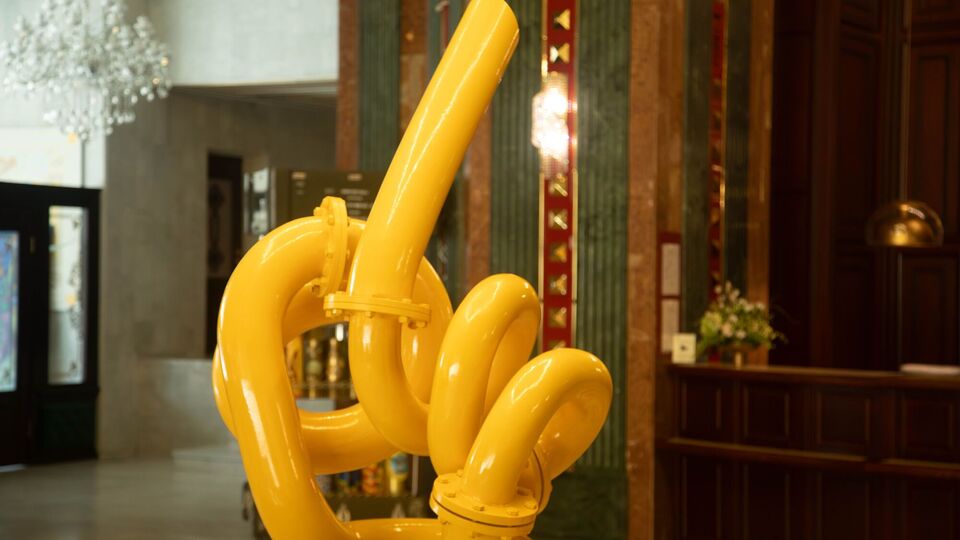 The work was made by an artist in Dnipro from a real gas pipe