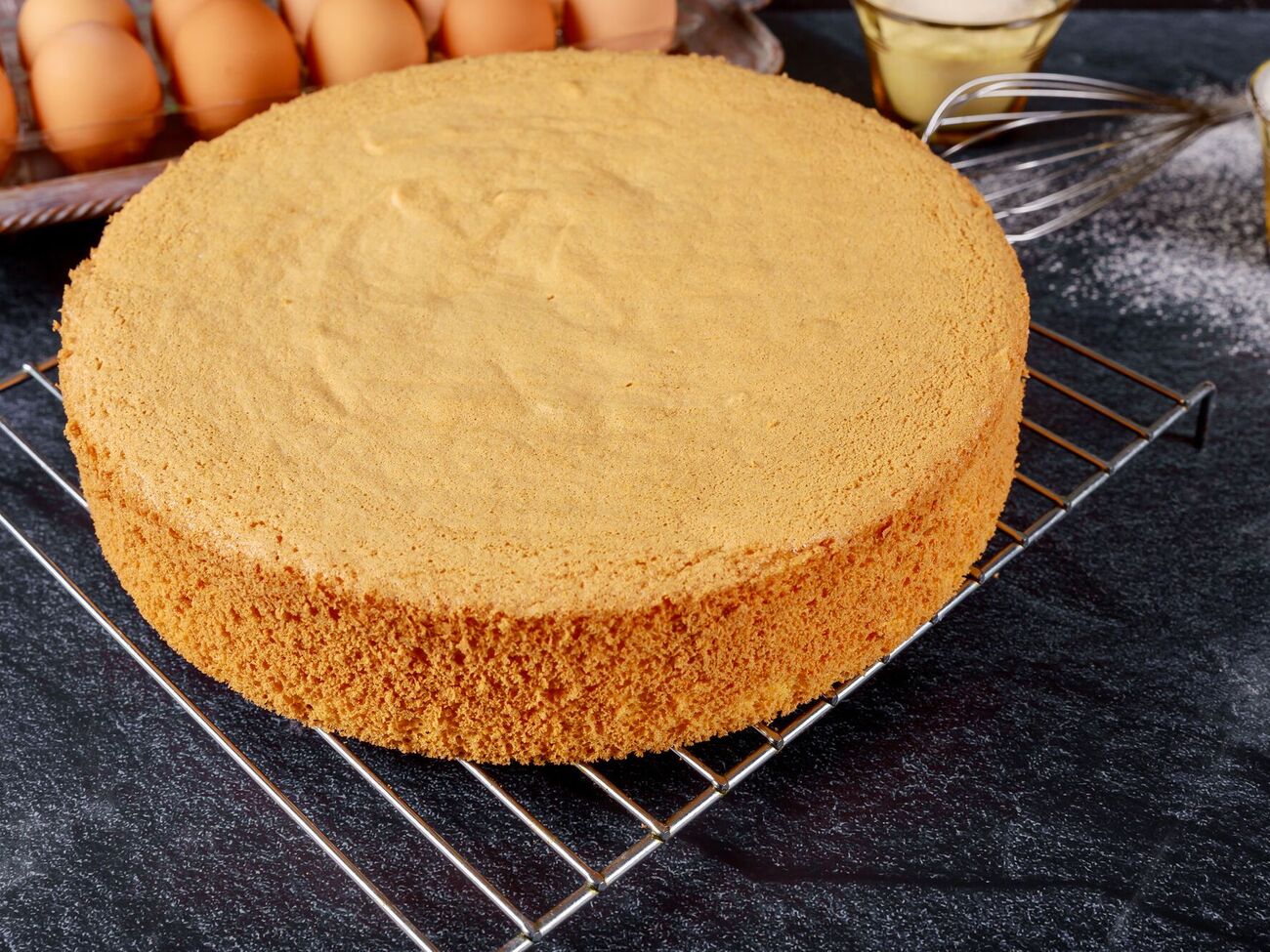 Коли бісквіт випечеться, переверніть форму на решітку і дайте йому в такому положенні повністю охолонути