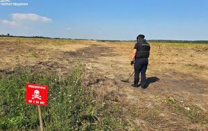 Сапер розміновує землі в Чернігівській області