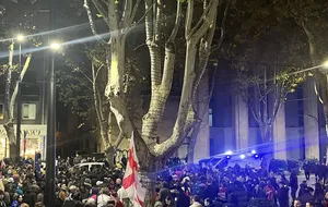 Вечером 15 ноября на ночной протест собрались студенты Тбилисского государственного университета (ТГУ) им. Джавахишвили