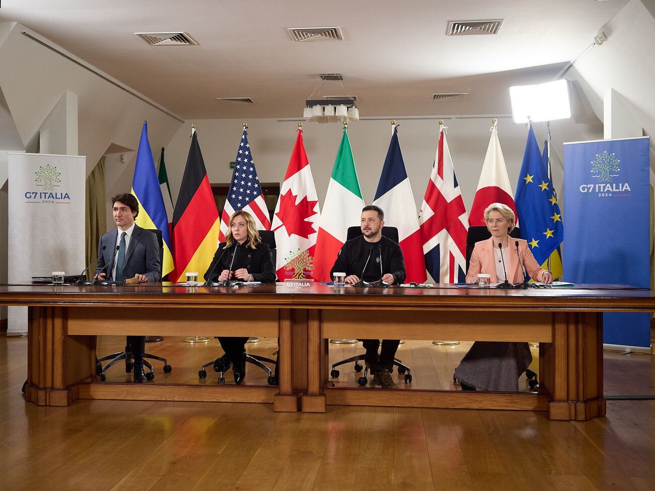 Зеленський із Києва звернувся до лідерів G7, перебуваючи в компанії Трюдо, Мелоні та фон дер Ляєн