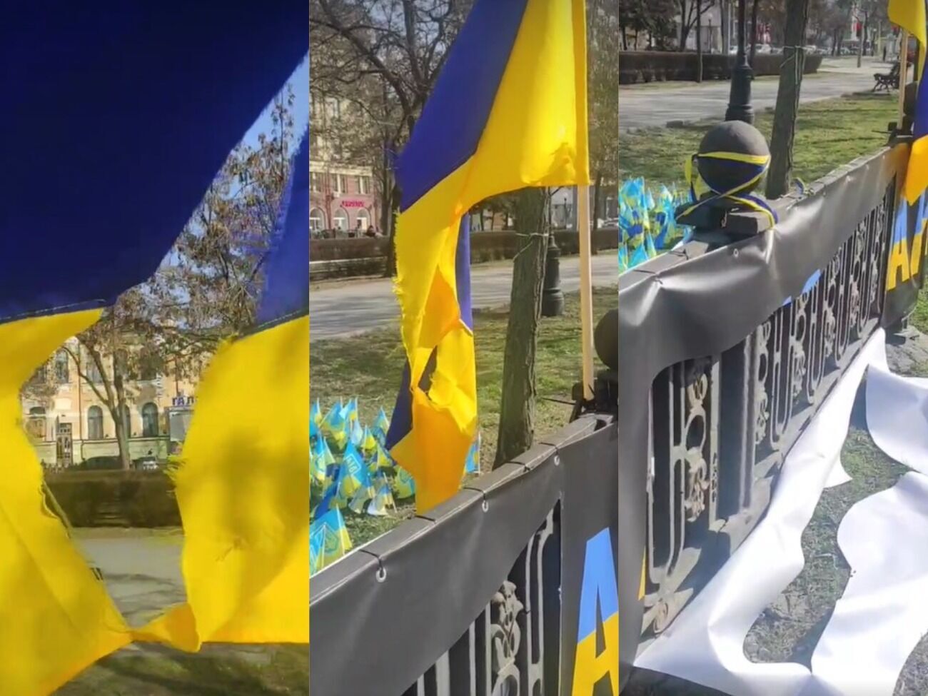 Неизвестные порезали флаги и баннер