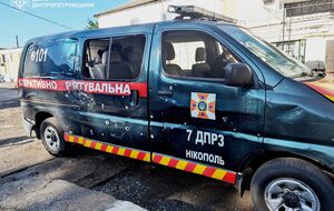 В Никополе выбиты окна пожарного депо и повреждена техника спасателей