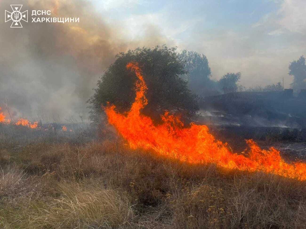 На місці одного із прильотів горить трава
