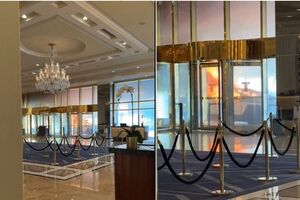 В сети распространили видео, снятое в вестибюле отеля: на кадрах видно, как горит автомобиль