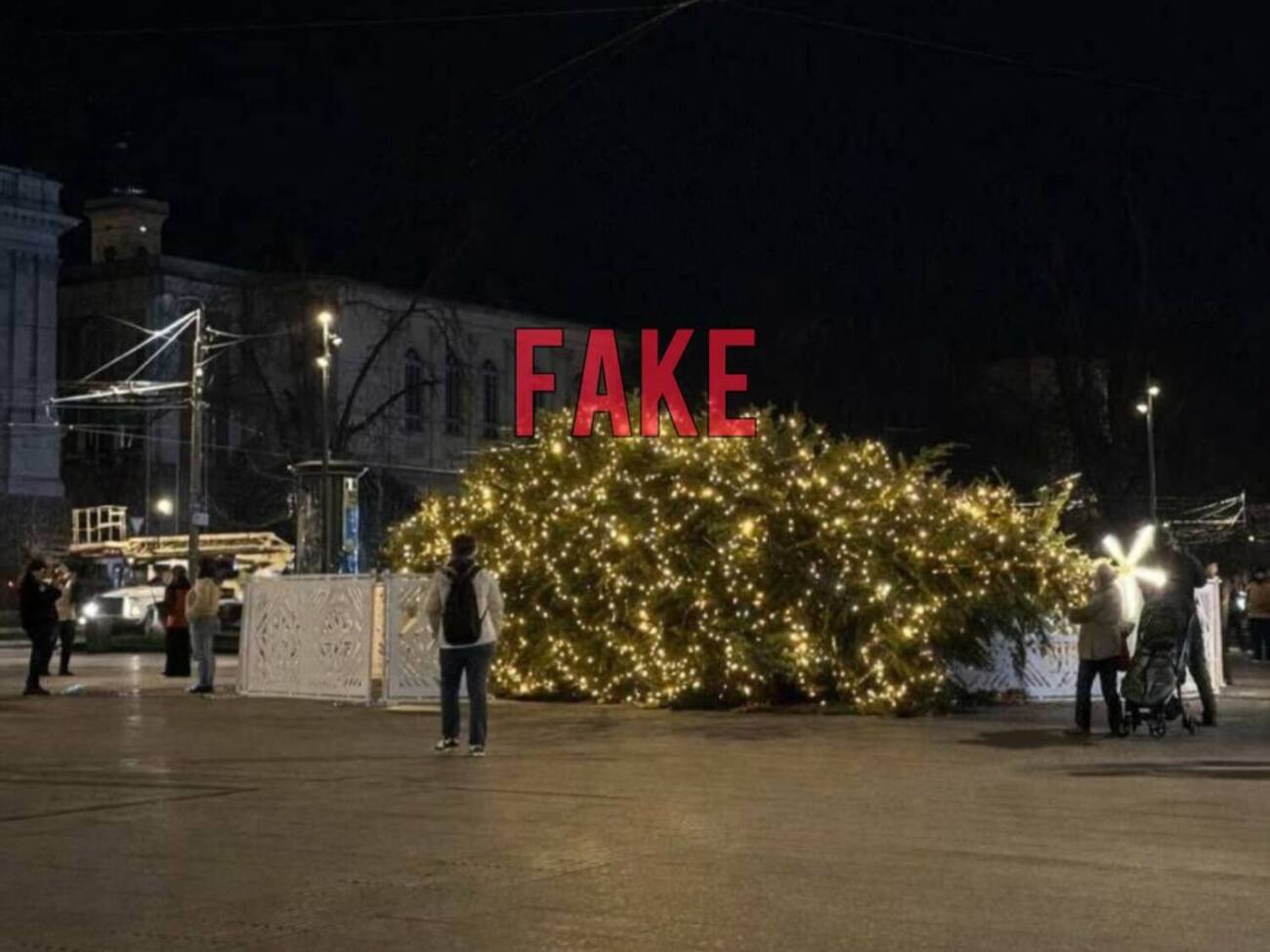 В ЛГС заявили, что главная рождественская елка Львова стоит на своем месте и она не падала