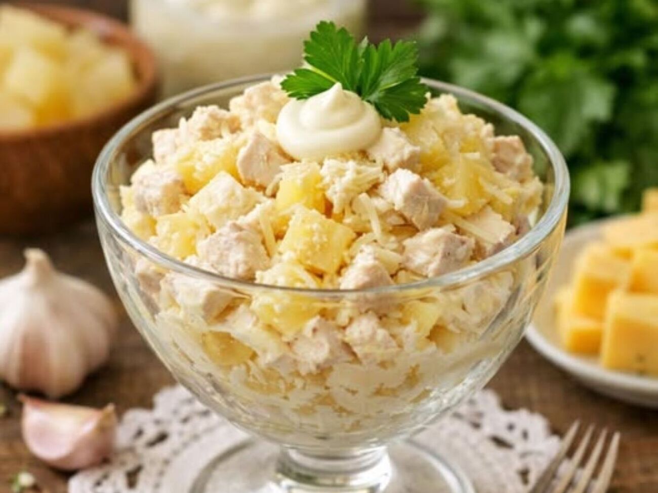 Готовый салат заправьте майонезом