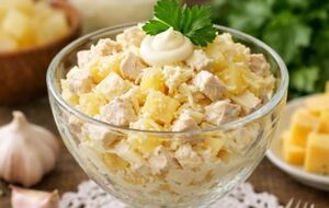 Готовый салат заправьте майонезом