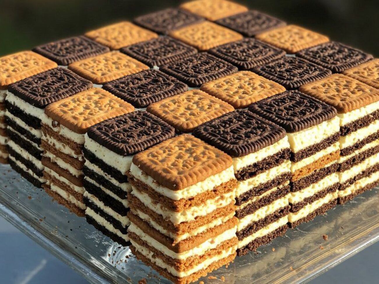 Для торта вам понадобится печенье песочного и шоколадного цвета