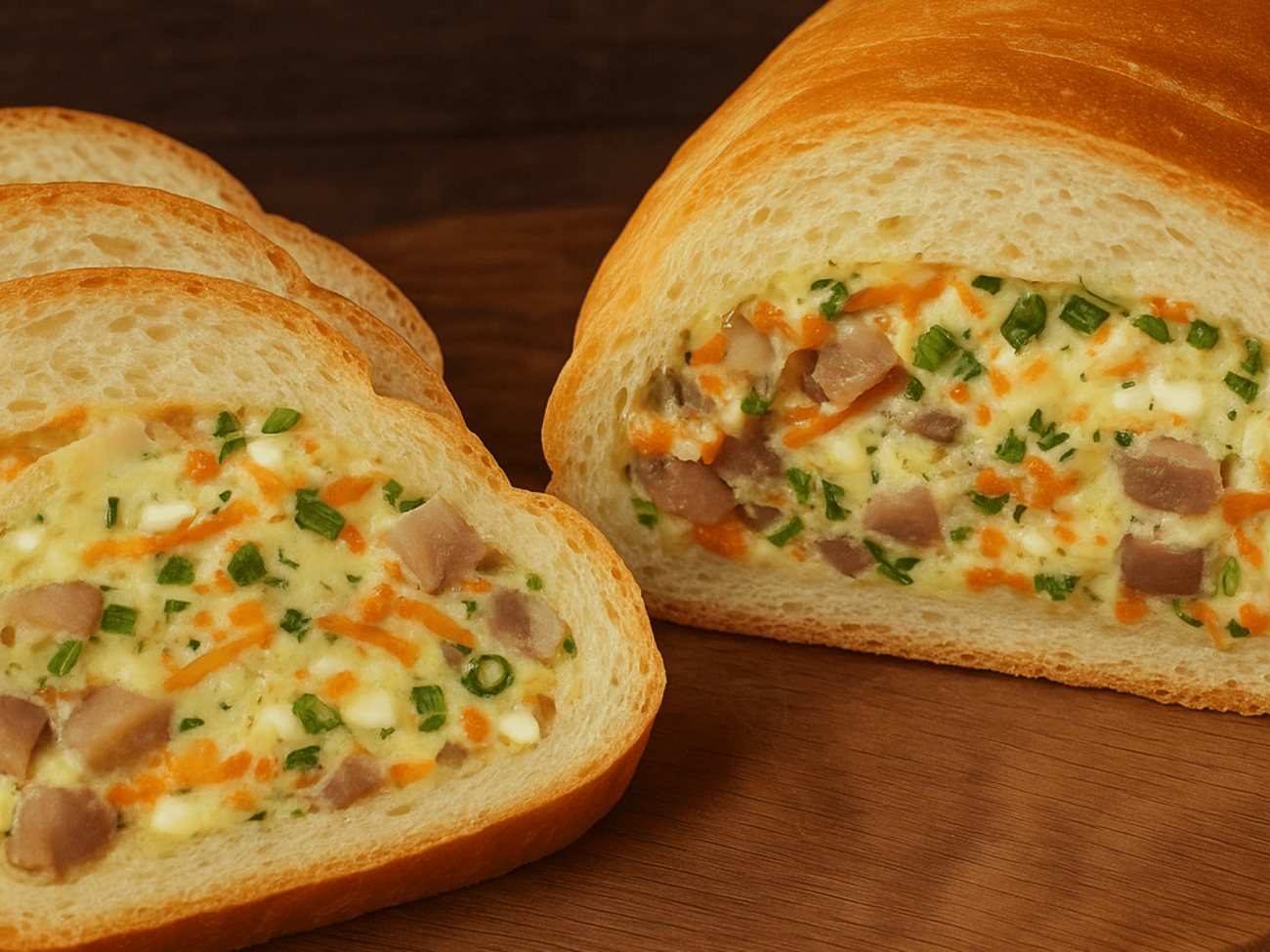 Нафаршированный батон нужно поставить в холодильник на два-три часа