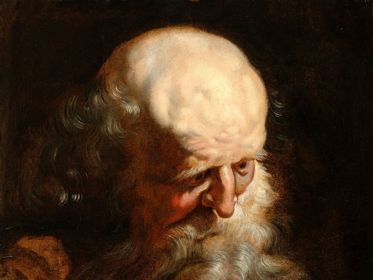 На холсте скрыты два образа: пожилой мужчина с густой бородой, и скрытая в ней молодая женщина