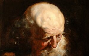 На холсте скрыты два образа: пожилой мужчина с густой бородой, и скрытая в ней молодая женщина