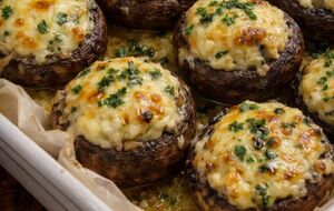 Грибы с начинкой нужно в самом конце посыпать тертым сыром