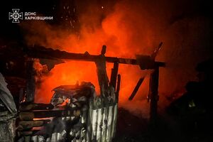 Унаслідок влучання російського БПЛА по території приватного домоволодіння в Богодухові виникла пожежа, розповіли в ОВА