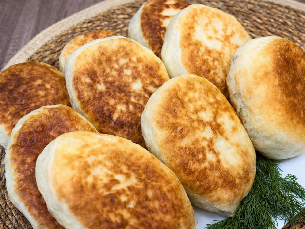 Обжарьте пирожки на разогретой сковороде с растительным маслом с двух сторон до золотистого цвета