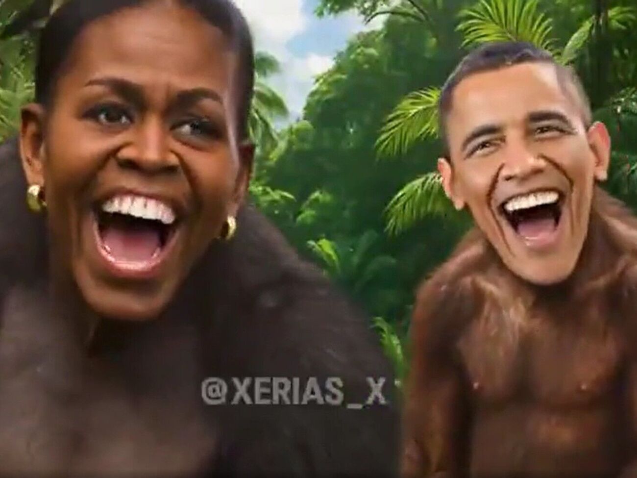 В опублікованому Трампом ролику є епізод з усміхненими Бараком і Мішель Обамою в образі мавп