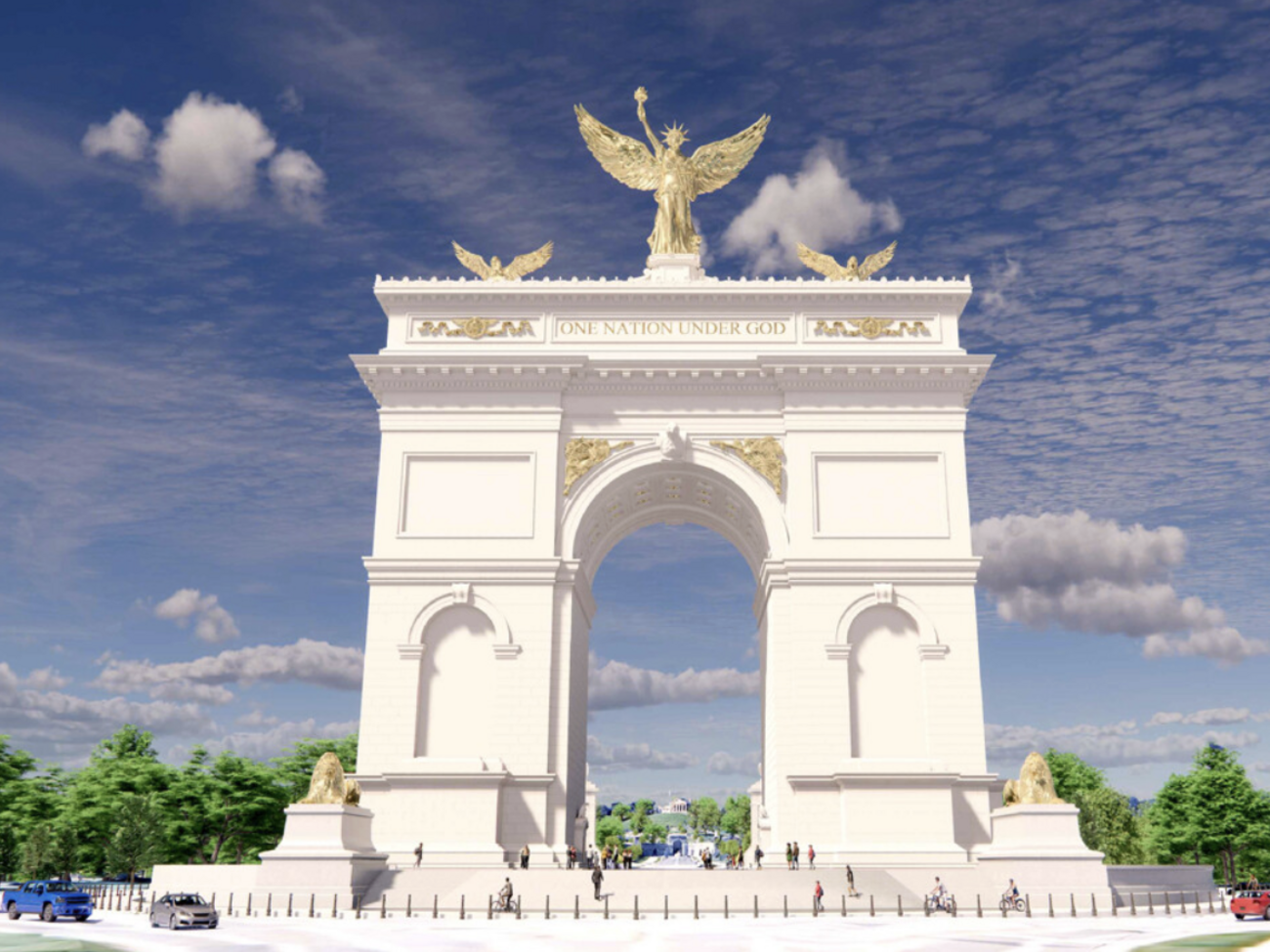 На арке будет надпись: "Единая нация под покровительством Бога"