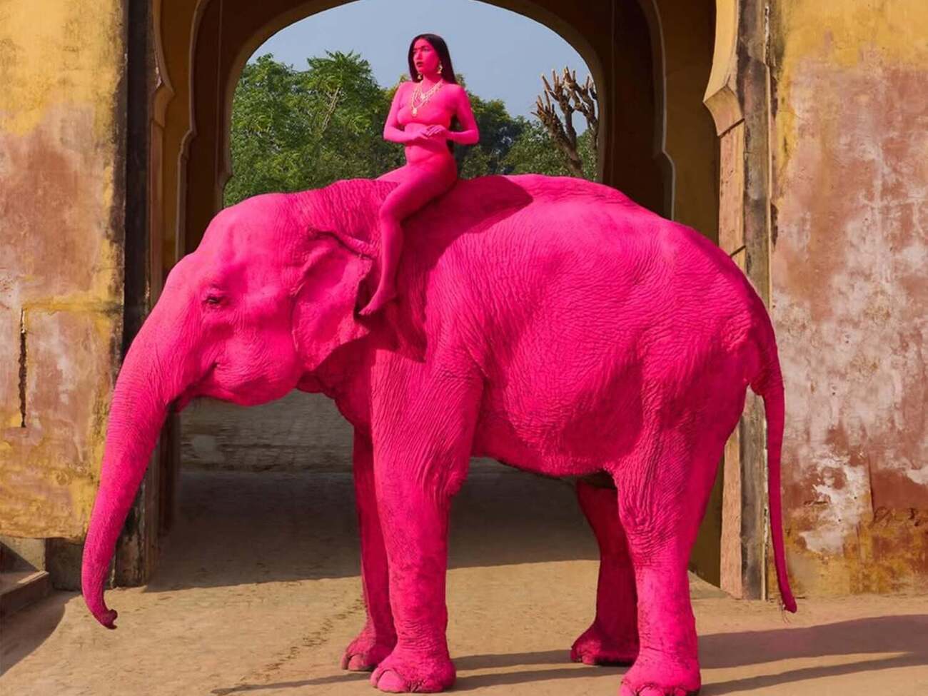Росіянка 10 хвилин позувала на 65-річній слонисі, яку пофарбували в рожевий колір
