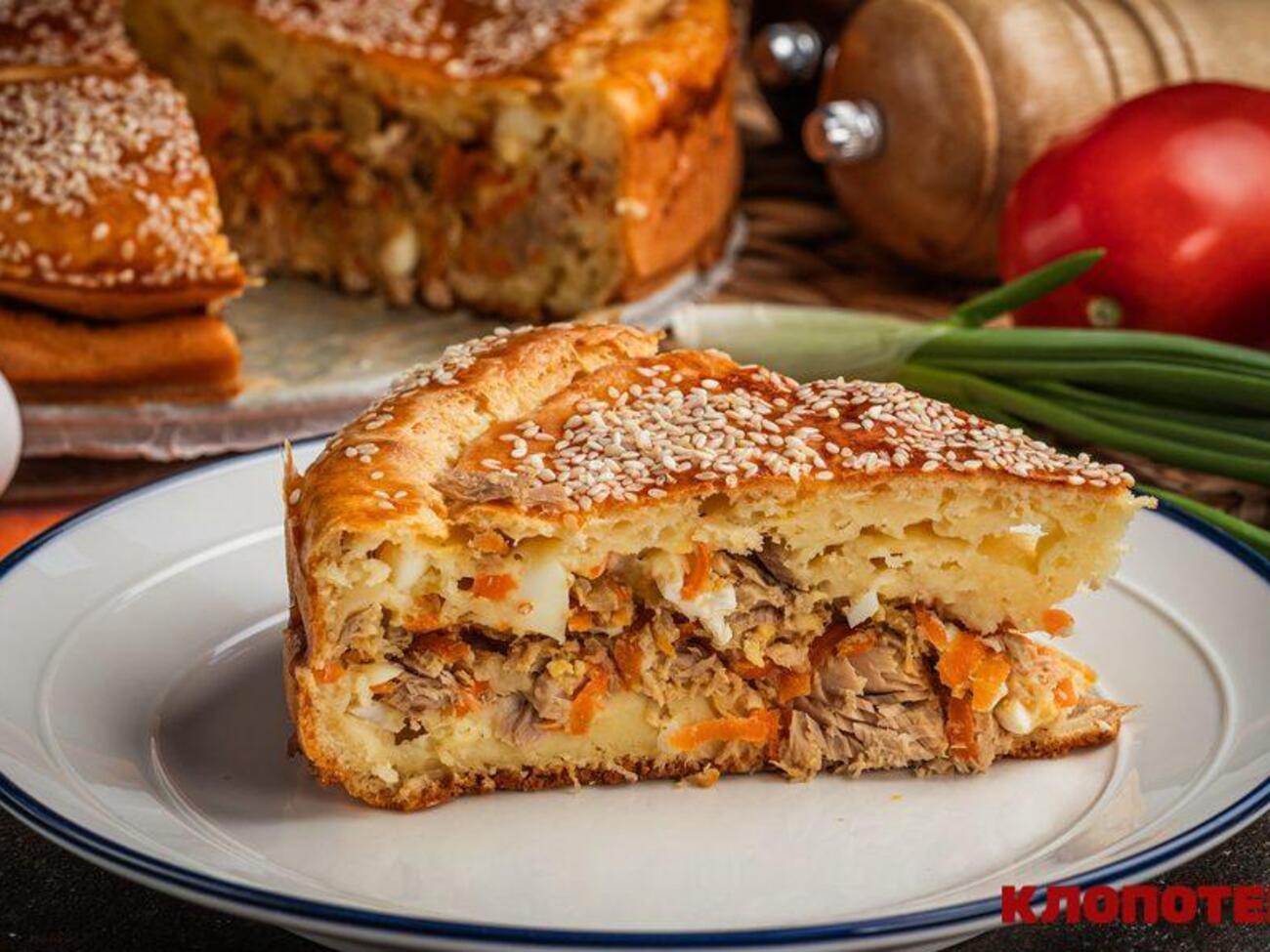Заливной пирог с тунцом и овощами. Пошаговый рецепт