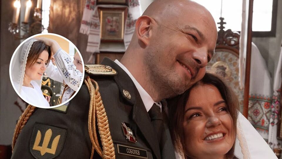 Вона – у божественній вінчальній сукні, а він – у формі. Падалко і Соболєв обвінчалися. Фото